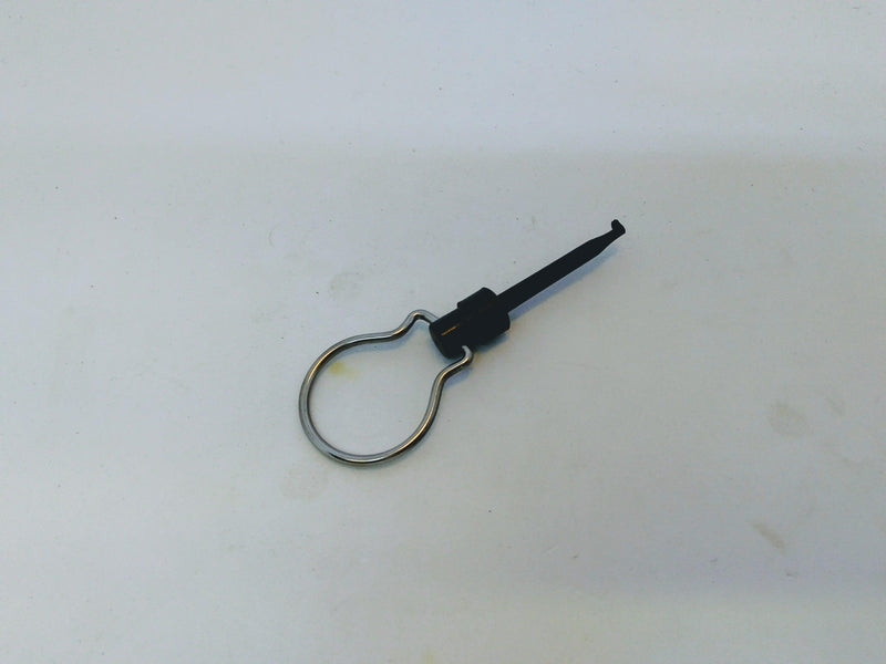 Hackle pliers with black handle and spring clip with looped wire jaw