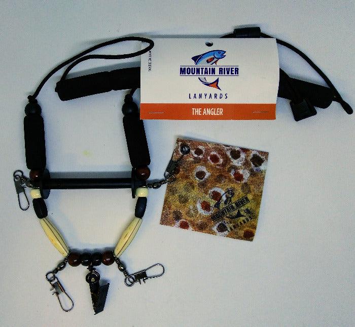 Black Mountain River lanyard with plastic badge holder and metal clips for keys or cards
