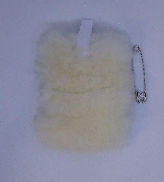Fleece fly patch with attached safety pin, light beige