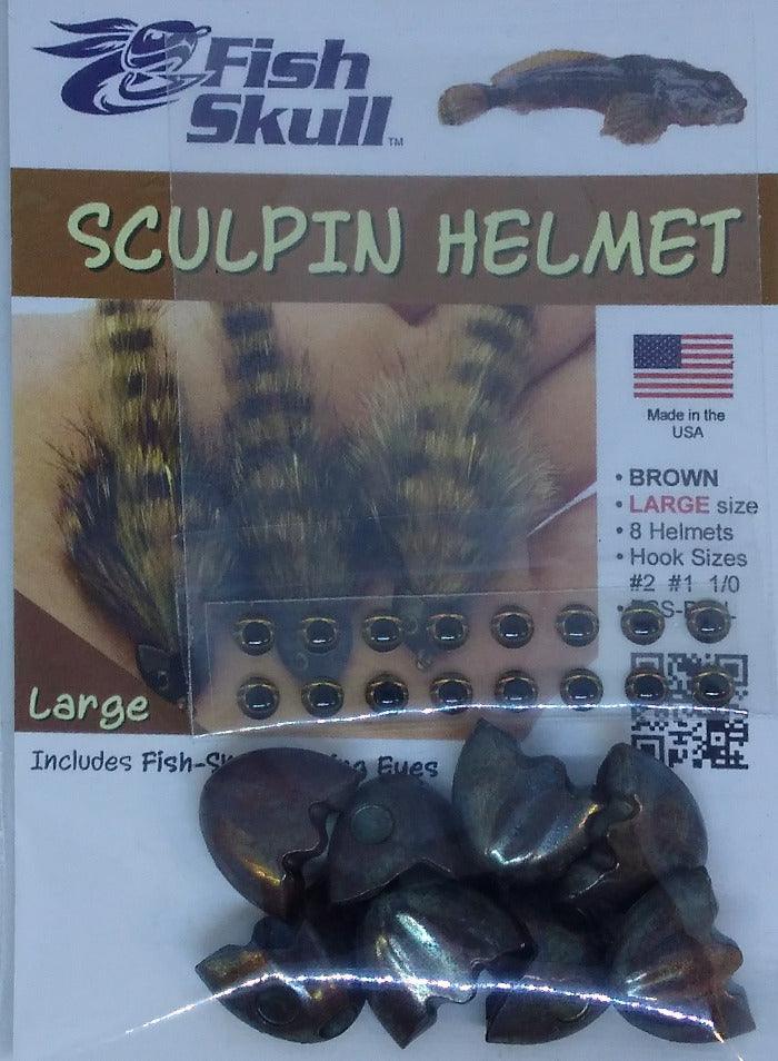 Sculpin helmet baitfish heads pack with dark molded fish pieces and mounting hooks