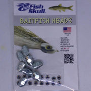 Baitfish heads pack with silver molded fish pieces and round mounting pins