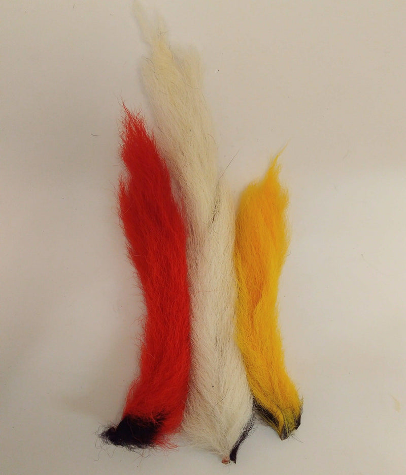 Kiptail feather tail trim with red, white, and yellow strands