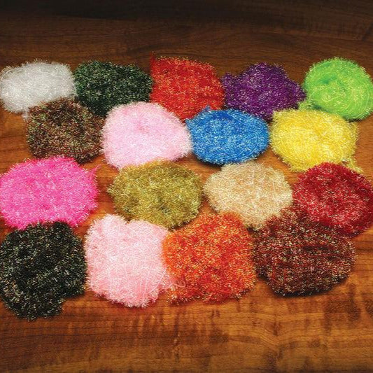 Hareline Krystal Flash chenille mix of multicolor glitter strands, round tufts