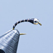 Gray-striped midge fly with silver bead and gold hook