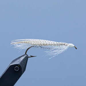 a light colored flat wing streamer imitating a smelt from Harry Cary and a Rangeley Maine Fly Shop