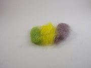 Hareline TriLobal dubbing clump with yellow-green and dark purple fibers