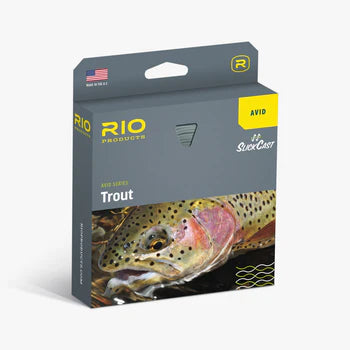 Gold fly line retail box packaging with Trout line label