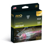 Rio Elite Gold fly line packaging, Elite coating and slick cast labels on box