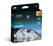 Bonefish fly line box, dark green packaging with fish photo and gold label