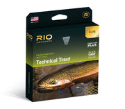 Technical trout fly line box packaging, black and green with trout artwork