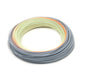 Mostly grey and yellow with pale orange coil of flyline on white background