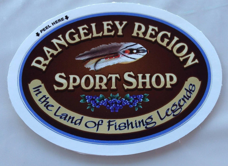 Round logo sticker with trout graphic and SPORTSHOP text