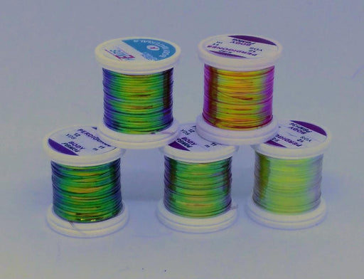5 spools of different colors of Perdigone, a pearl flash tinsel for tying nymph 