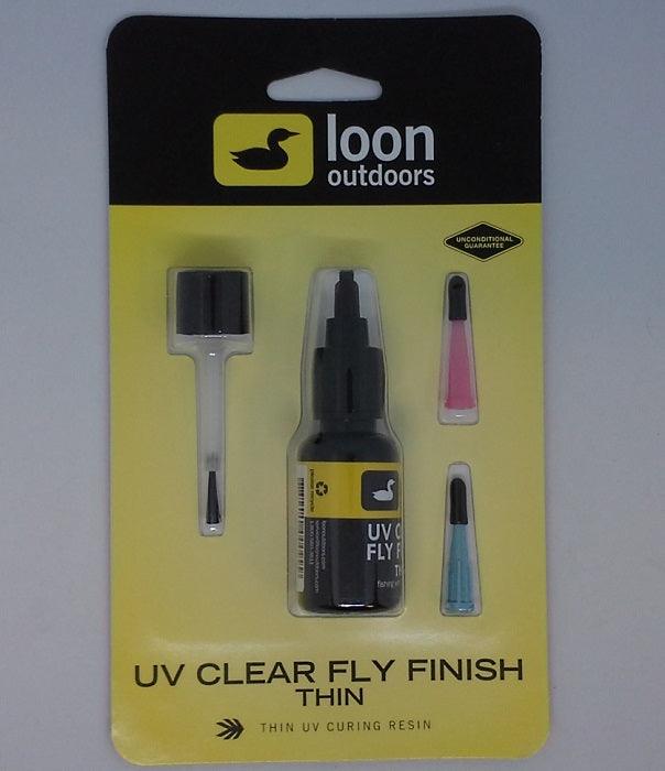 Loon UV Clear Fly Finish thin resin bottle with applicators on card