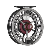 Sage ESN fly reel with black spoked wheel and maroon accents
