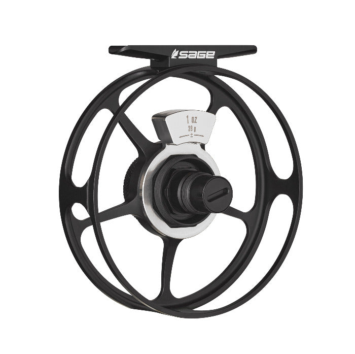 Sage ESN fly reel with black frame and silver spool face
