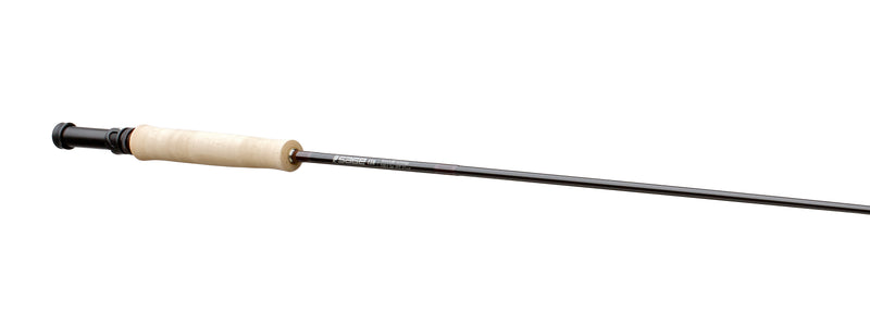 Fly fishing rod with cork handle and black grip