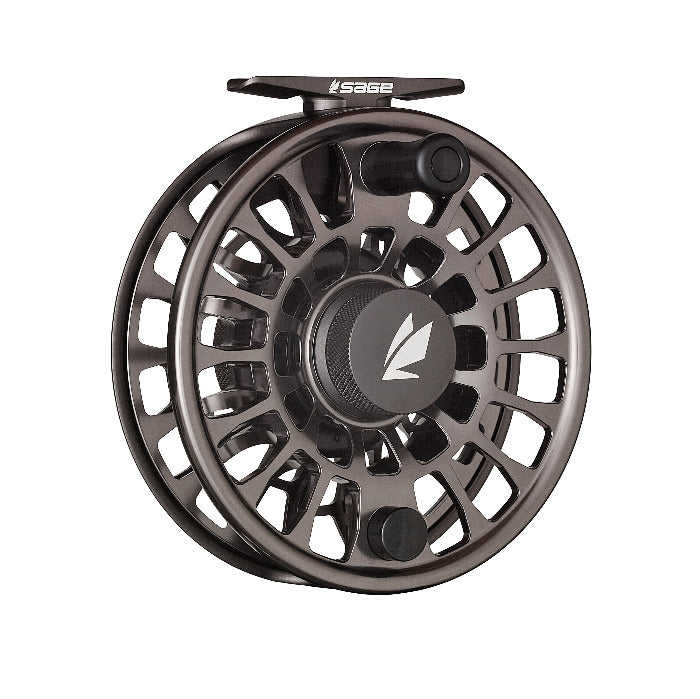 Sage Enforcer fly reel, black-grey spool with large spoke cutouts