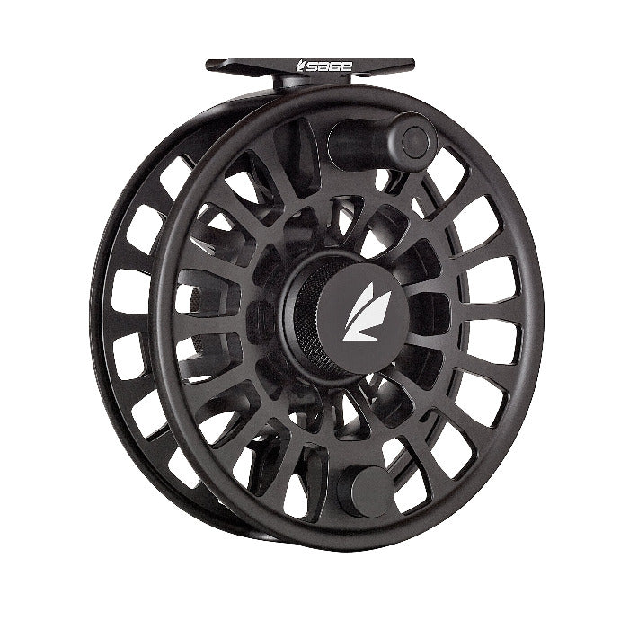 Sage Enforcer fly reel close-up, vented frame and round central cap