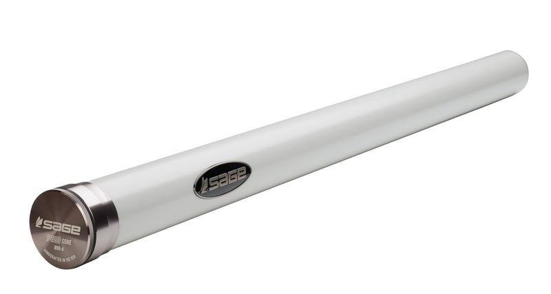 Sage fly rod grip section in light gray with Sage logo