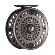 Sage Trout Spey fly reel with black and silver perforated spool and central drag knob