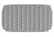 Gray fly box with patterned grid of compartments and raised dividers
