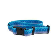 Blue printed wading belt with black buckle and fish-scale style pattern