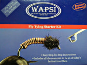 Fly tying starter kit box with black and olive fly lure and step-by-step instructions