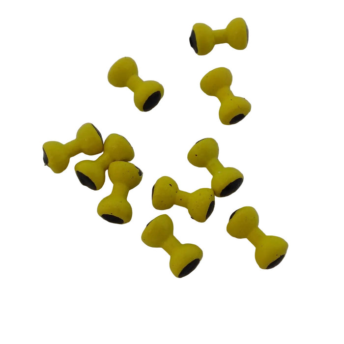 ten yellow dumbbell shaped "eyes" for tying fishing flies