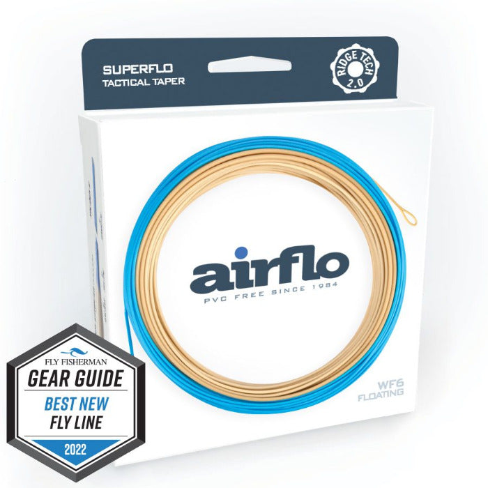 Blue and tan fly fishing fly line in retail box