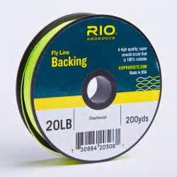 Fly line backing spool, chartreuse line on black reel with RIO branding, 20lb/200yds