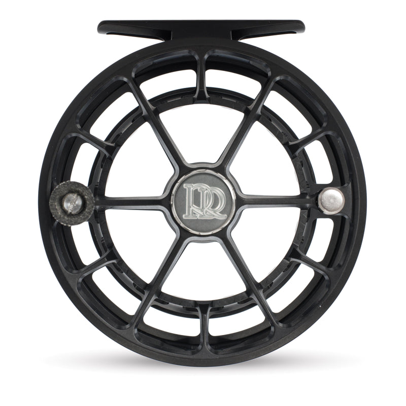 Ross Evolution R fishing reel, matte black spoked spool with central NR logo