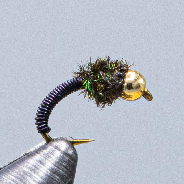 Caddis fly fishing lure with dark blue spring body and gold head