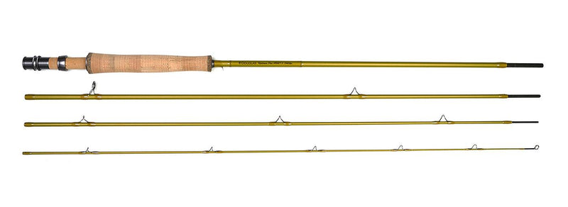 Douglas Upstream Plus fishing rod with cork handle and gold guides, multiple sections