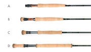 Douglas LRS rod options A–D showing different grips and shaft sections