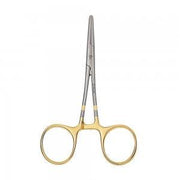 Dr. Slick forceps with curved tip, gold-tone handles