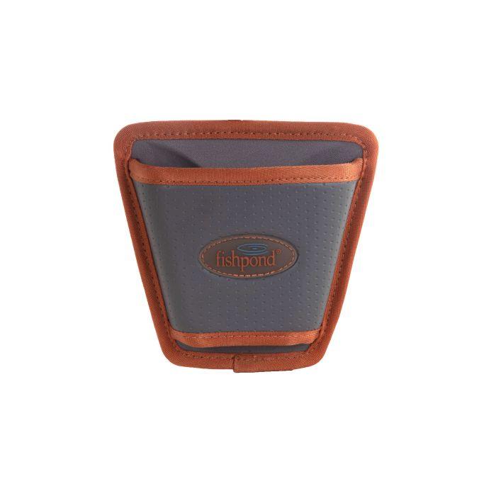 Brown net holster with gray mesh pocket and Fishpond logo patch