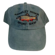 Brook trout hat in dark gray with embroidered fish patch on the front