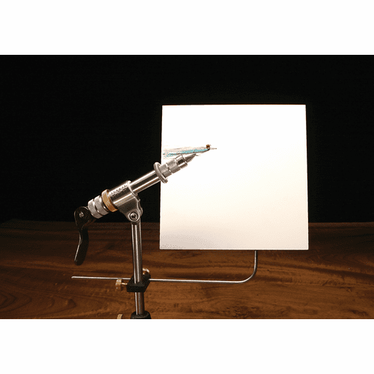 Metal profile plate holder on stand with clamp and white panel