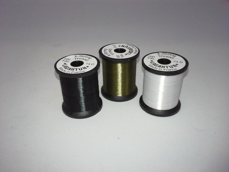 Black thread spool with winding and circular label