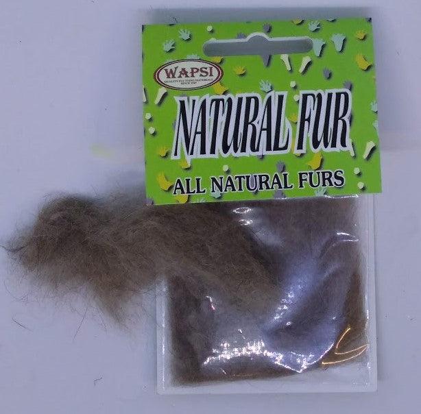 Natural fur dubbing in dark brown, loose fibers in sealed clear bag