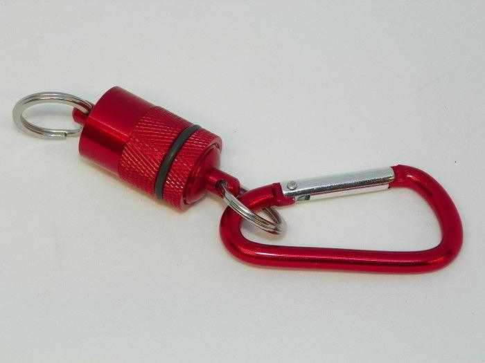 Red magnetic net holder with metal key ring and spring clip hook