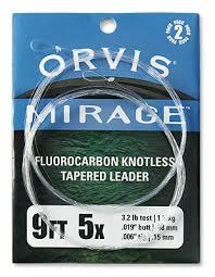 Orvis Mirage 9 ft fluorocarbon knotless tapered leader, 5X size, packaged