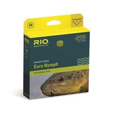 Rio Euro Nymph fly fishing lure in retail box, yellow-and-green design