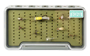 Clear storage box with self-healing silicone liner showing peg pattern and cutouts