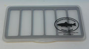 Slim fly box with clear lid and multiple rectangular compartments