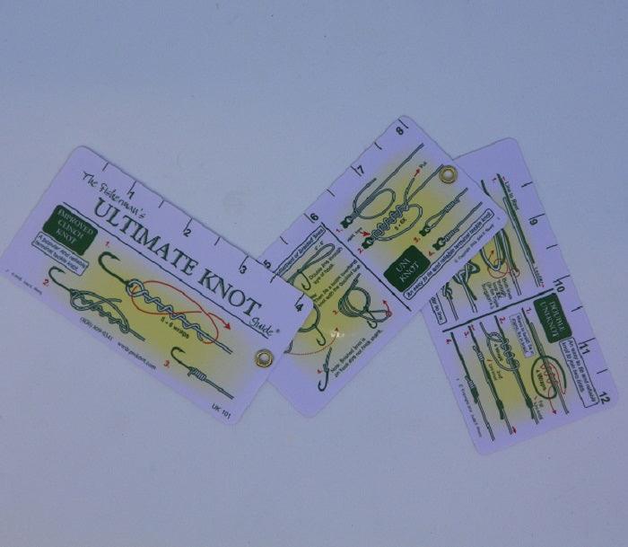 Knot guide cards set with diagrams and text, folded; green and purple accents