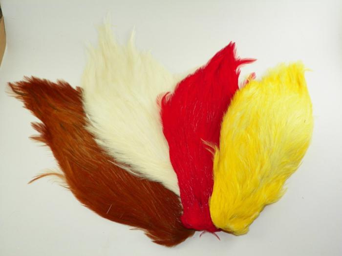 Feather streamer neck with red, yellow, and brown feathers, plus light cream accents
