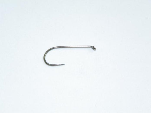 a Daiichi fly fishing hook with Round bend, standard shank length, down-eye, bronze, barbless  USES: traditional dry flies