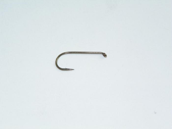 a fly fishing hook with Round bend, Standard shank length, down-eye, forged bronze used for Traditional dry flies